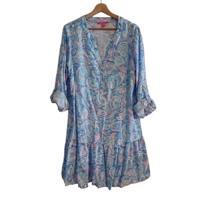 Lilly Pulitzer Charlee Tunic Dress Zanzibar Blue Fish Kiss Preppy Mini Size XL - Picture 1 of 14