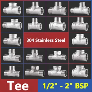 304 Stainless Steel Tee Connector 1/2" - 2" BSP Male Female Thread Pipe Fittings - Picture 1 of 32