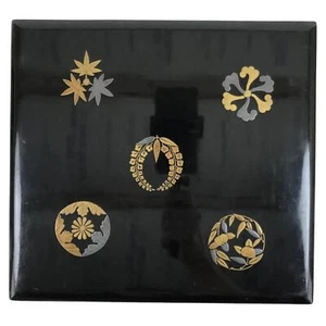 Antike japanische Lack Holz Bento Dose Deckel Dekoration Gold Makie Mon Crest L357 - Bild 1 von 15