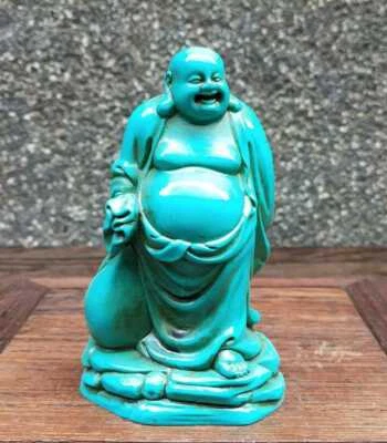 Collectible china Old Decorated Turquoise Carve Maitreya happy Buddha Statue Foto 1 de 4