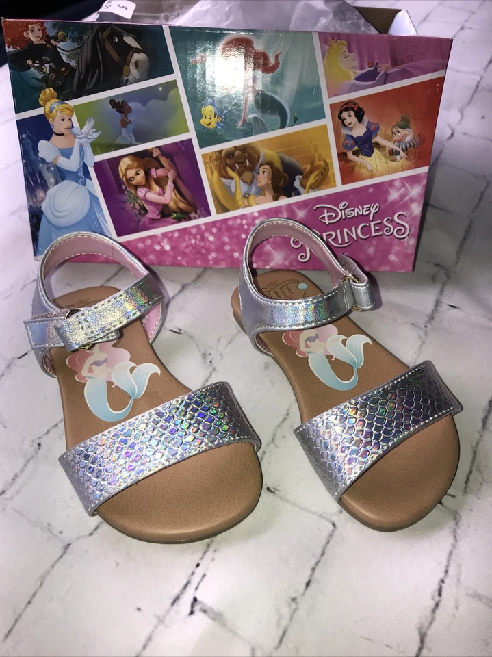 Sandalias Ariel Princesa Disney La Sirenita Niñas Talla 5 Plata Punta Abierta Foto 1 de 4