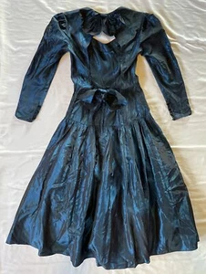 Gunne Sax Jessica McClintock Formal Prom Dress Sz 9 Blue Taffeta Retro Vtg 90s - Picture 1 of 21