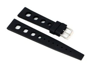 Cinturino orologio Tropic Sport gomma FKM rally racing forato 22mm vintage nero - Foto 1 di 1