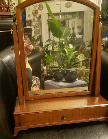 Antique Vanity Dresser Top Mirror With Drawer Cherry Cover