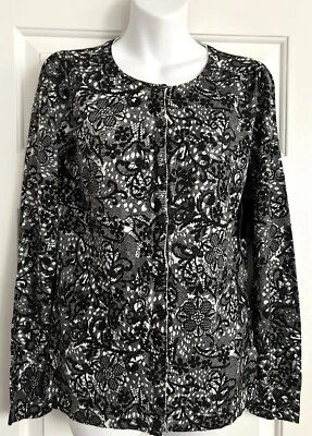 Nuevo con etiquetas Suéter Ligero East 5th Para Mujer Negro Blanco Estampado Polar Talla S Etiqueta $44 Foto 1 de 4