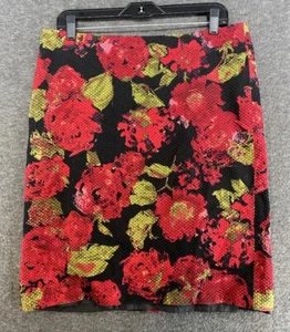 Talbots Red Green Black Floral Textured Pencil Skirt Women’s Size 14P Petite - Picture 1 of 12
