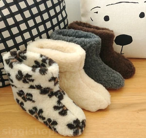 Para mujer Hombre 100% Lana Oveja Bota Estilo Piel de Oveja Pantuflas Suela de Cuero Real - Imagen 1 de 6