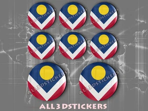 8 x 3D ROUND Resin Domed Flag Denver - USA Adhesive Decal Vinyl - Imagen 1 de 1