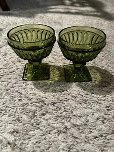 Vintage Indiana Glass Mount Vernon Pattern Avocado Green Goblet Set Of 2 4" Ht - Picture 1 of 9