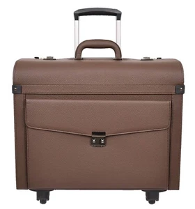 Pilot Case 4 Wheel Faux Leather Dual Lock Business Travel Bags Venturer Brown - Picture 1 of 7