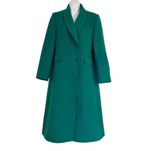 CITY LIFE Vintage Kelly Green 100% Wool Maxi Peacoat Size 12 Double Breasted - Picture 1 of 14