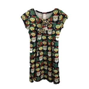 Justice Girls Skater Dress Multicolor Christmas Emoji Santa Novelty Bow 10 New - Picture 1 of 6