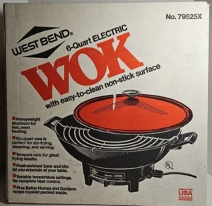 New/Open Box West Bend Electric Wok 6 Quart Non-Stick Vintage 1988 Model 79525X - Picture 1 of 6