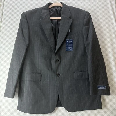 Chaps Sport Coat Men’s 42S Charcoal Gray Pinstriped 100% Wool 3-Button Jacket - Image 1 of 4