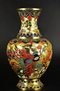 Chinese copper Cloisonne enamel dragon&phoenix flower beautiful vase - Picture 1 of 5