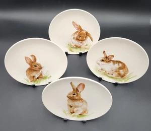 Pottery Barn Pasture Bunny Salad Plates Set of 4 Crackle Glaze Retired - Picture 1 of 11