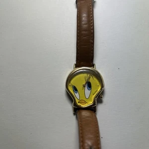Reloj de cuero vintage 1997 Tweety Bird Face Armitron - no probado - Imagen 1 de 3