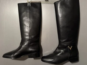 Etienne Aigner Black Leather Derby Riding Boots Size 9M Pull On - Picture 1 of 6