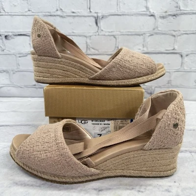 UGG Australia Delmar Espadrille Women's Wedge Lace Up Sandals Size 7 Mushroom - Image 1 of 4