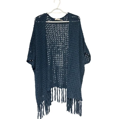 Chaleco/Cárdigan sin mangas con flecos de ganchillo tejido azul pimienta azul mediano para mujer Foto 1 de 4