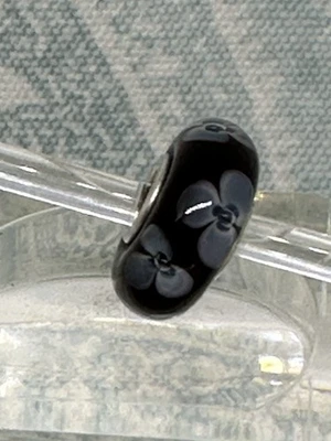 Authentic Trollbeads OOAK Pale Blue Flowers on Dark Brown UU, New (14.0) - Image 1 of 4