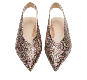 Bimba y Lola Sparkly Sling Back Flat Shoes Made In Spain EU 38 US 7.5 Sequins - Picture 1 of 10