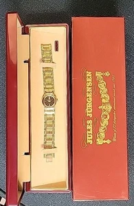 Jules Jurgensen goldfarbene doppelte Diamanten auf schwarzem Zifferblatt Damen Quarzuhr Wbox - Bild 1 von 19