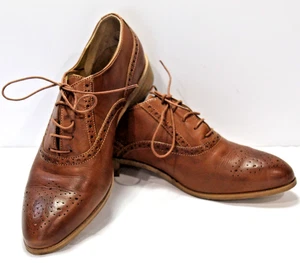 Country Road Brown Leather Upper & Lining Lace Up Flat Shoes Size 8 EU39 Italy - Picture 1 of 24