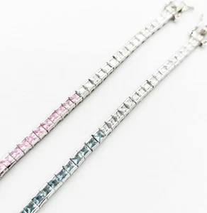 Damen Tennis Armband 925 Silber Zirkonia Nuancen Rosa Blau Quadratisch Kariert 18 cm - Bild 1 von 5