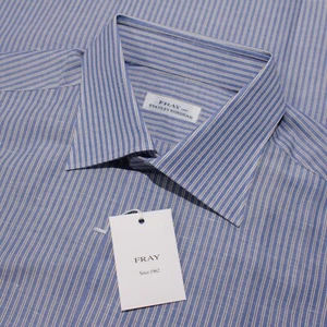 Fray NWT Dress Shirt Size 17.5 44 in Blue/Brown/White Stripes Cotton/Linen Blend - Picture 1 of 10