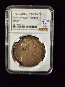 1780 Silver Thaler Austria Restrike MS 62 NGC - Picture 1 of 2