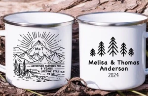 Tasse 9. Hochzeitstag 9 Jahre Camper Bergwandern Abenteuer Paar Geschenk - Bild 1 von 7
