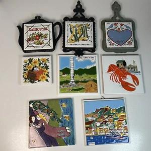 Kitchen Trivet Tile Cast Iron Decor Collection Set Of 8 Mid Century Vintage - Picture 1 of 6