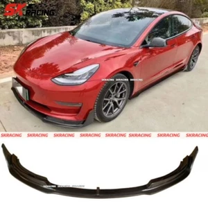 Real Carbon Fiber Front Lip Bumper Body Kits Fits Tesla Model 3 Sedan 2017-2023 - Picture 1 of 19