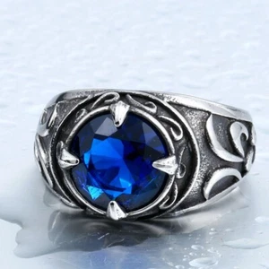 Gems Stone Carving Men Rings Stainless Steel Jewelry Vintage Punk Healing Stone - Picture 1 of 14