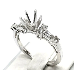💎 Diamond .43 CTTW Round & Baugette Engagement Wedding Ring Semi-Mount 18KW - Picture 1 of 5