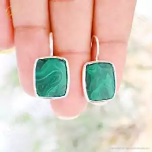 Orecchini pendenti goccia malachite naturale argento sterling gioielli fatti a mano per bambina - Foto 1 di 5