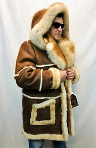 REAL 100% SHEEPSKIN SHEARLING LEATHER REAL FOX MARLBORO TRENCH Coat Jacket S-8XL - Picture 1 of 12