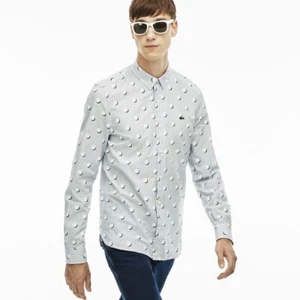 Lacoste L!ve Men's Large Polka Dot Long Sleeve Shirt-Admiral Blue/White. S-M - Picture 1 of 7