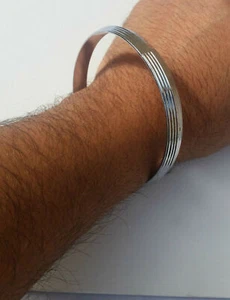 Stunning Chrome Plated Steel Punjabi Hindu Sikh Singh Khalsa 7 Lines Kara OS18 - Picture 1 of 12