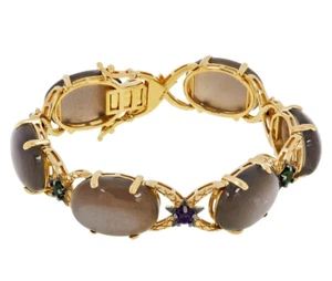 Colleen Lopez Goldtone Sterling Silver Gray Moonstone & Amethyst Bracelet, 7.5in - Picture 1 of 6