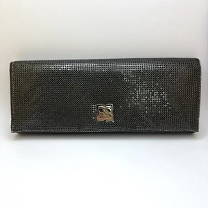 BCBG Max Azria Black Sequin Clutch Wallet Women’s Large Logo Snap Sparkly Glam - Picture 1 of 12