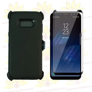 Black Samsung S8 Defender Case w/ Tempered Glass Screen & Clip Fits Otterbox - Picture 1 of 5