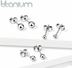 PAIR 20G Implant Grade Titanium Ball Earrings Studs 3mm 4mm 5mm Hypoallergenic - Picture 1 of 5