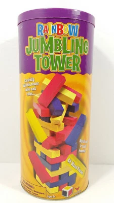 Rainbow Jumbling Tower Game 48 Wood Pieces Red Blue Yellow Colors by Cardinal  - Image 1 of 4