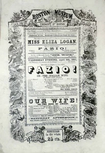 BROADSIDE- BOSTON MUSEUM  - FAZIO - 1857 - Picture 1 of 1