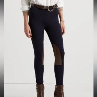 Leggings POLO RALPH LAUREN de couro para joelho equestre preppy azul marinho tamanho P - Imagem 1 de 4