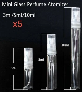 5 x Glass Atomiser Spray Fragrance Oil Travel Bottle Fast UK 3ml 5ml 10ml - Picture 1 of 13
