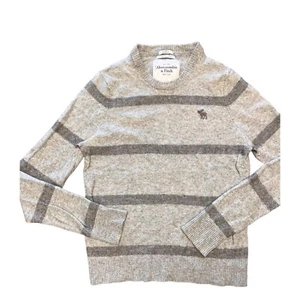 Abercrombie & Fitch Kids Sweater Large Wool Cashmere Gray Striped HAS ISSUES - Picture 1 of 10