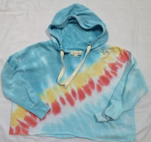 Vintage Havana blue red yellow tie dyed cropped pullover hoodie sweatshirt S - Picture 1 of 5